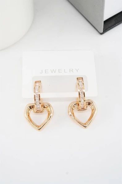 Kadın Vip Seri Baget Zirkon Taşlı Sallantılı Kalp Model Klipsli 2'li Set Küpe - Resim 3
