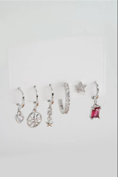 Kadın Vip Seri Mix Zirkon Taşlı 6'lı Küpe Seti - Resim 2