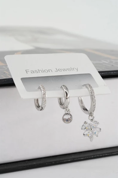 Kadın Vip Seri Zirkon Taşlı 3'lü Küpe ürün görseli