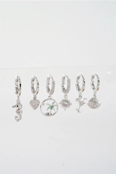 Kadın Vip Seri Mix Zirkon Taşlı 6'lı Küpe Seti ürün görseli