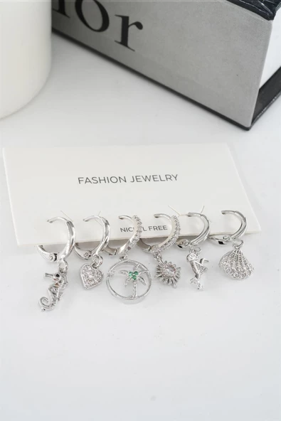 Kadın Vip Seri Mix Zirkon Taşlı 6'lı Küpe Seti - Resim 3