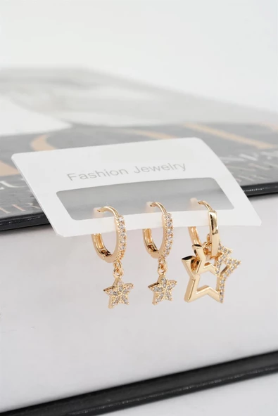 Kadın Vip Seri Zirkon Taşlı 3'lü Küpe ürün görseli