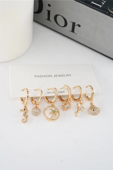 Kadın Vip Seri Mix Zirkon Taşlı 6'lı Küpe Seti - Resim 2