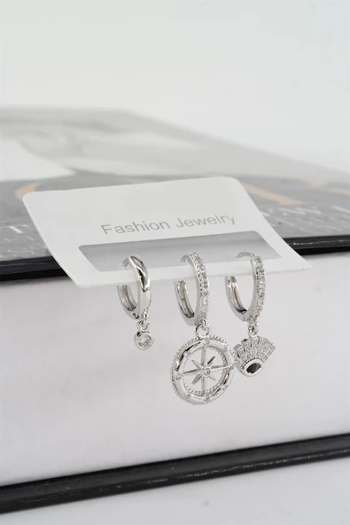 Kadın Vip Seri Zirkon Taşlı 3'lü Küpe ürün görseli