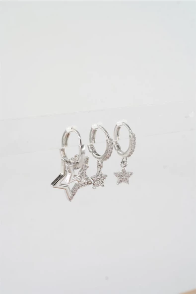 Kadın Vip Seri Zirkon Taşlı 3'lü Küpe - Resim 3