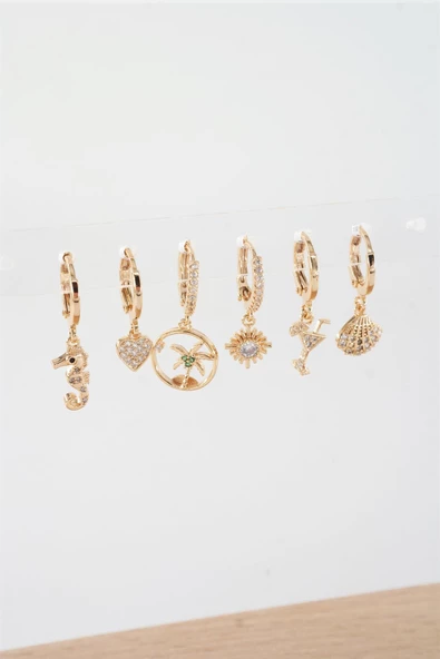 Kadın Vip Seri Mix Zirkon Taşlı 6'lı Küpe Seti ürün görseli