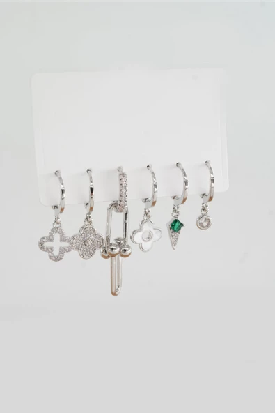 Kadın Vip Seri Mix Zirkon Taşlı 6'lı Küpe Seti - Resim 2