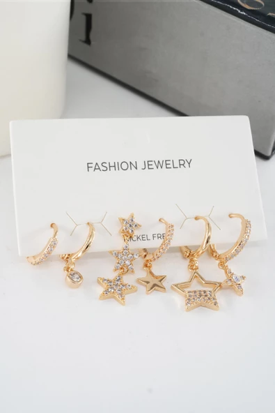 Kadın Vip Seri Mix Zirkon Taşlı 6'lı Küpe Seti - Resim 3