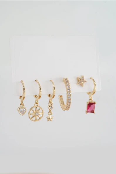 Kadın Vip Seri Mix Zirkon Taşlı 6'lı Küpe Seti ürün görseli