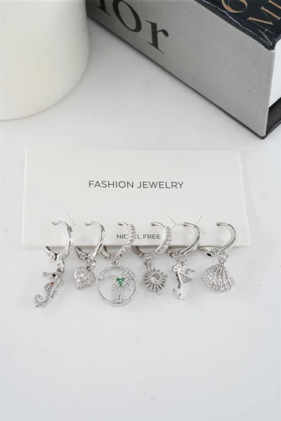 Kadın Vip Seri Mix Zirkon Taşlı 6'lı Küpe Seti - Resim 2