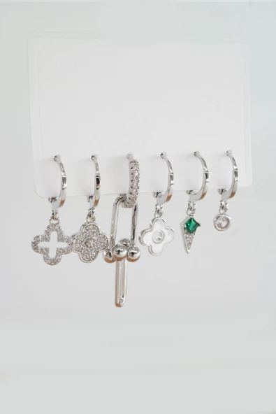 Kadın Vip Seri Mix Zirkon Taşlı 6'lı Küpe Seti ürün görseli