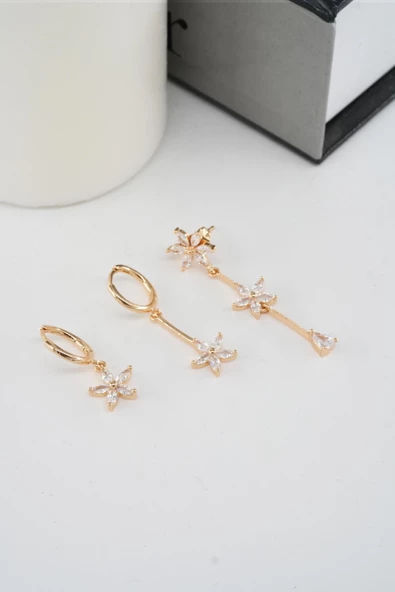 Kadın Vip Seri Zirkon Taşlı 3'lü Küpe - Resim 3