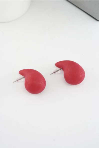 Kadın Vip Seri Su Damlası Model Küpe Kırmızı - Resim 2