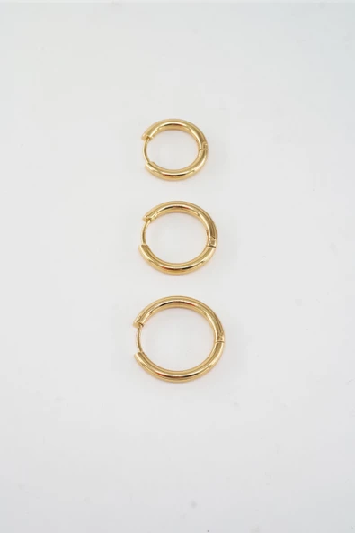 Kadın Kararmaz 316 L Çelik 3'lü Halka Set Küpe - Resim 3