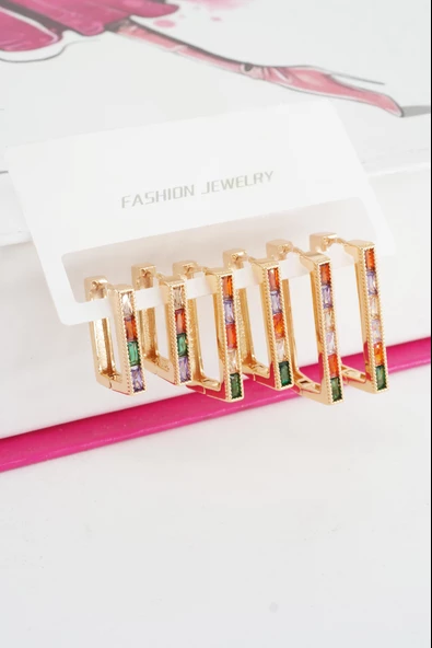 Kadın Vip Seri Mix Renkli Baget Zirkon Taşlı 6'lı Küpe Seti ürün görseli