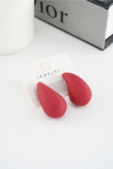 Kadın Vip Seri Su Damlası Model Küpe Kırmızı - Resim 3