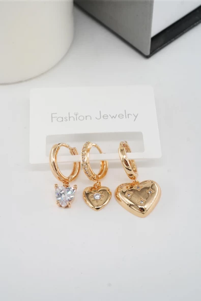 Kadın Vip Seri Zirkon Taşlı 3'lü Küpe - Resim 3