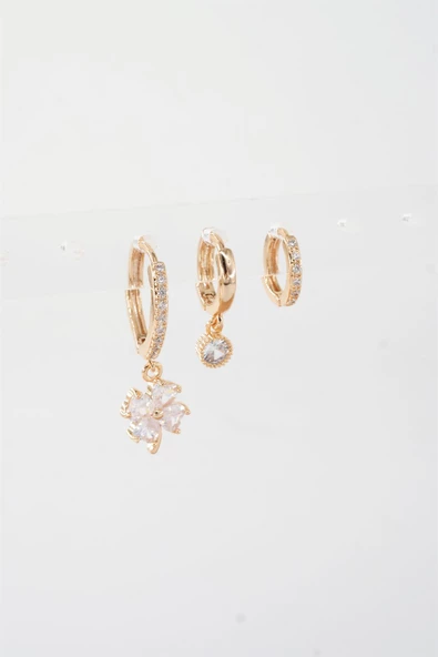 Kadın Vip Seri Zirkon Taşlı 3'lü Küpe - Resim 2