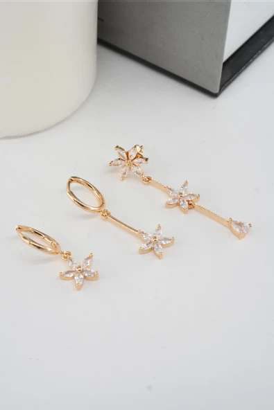 Kadın Vip Seri Zirkon Taşlı 3'lü Küpe - Resim 4