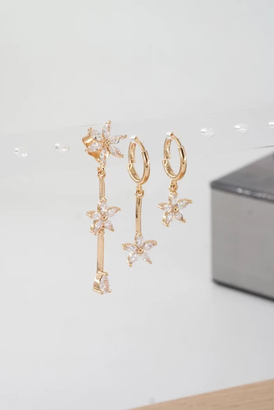 Kadın Vip Seri Zirkon Taşlı 3'lü Küpe - Resim 2