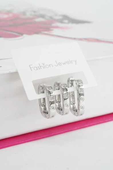 Kadın Vip Seri Baget Zirkon Taşlı 3'lü Küpe Seti ürün görseli