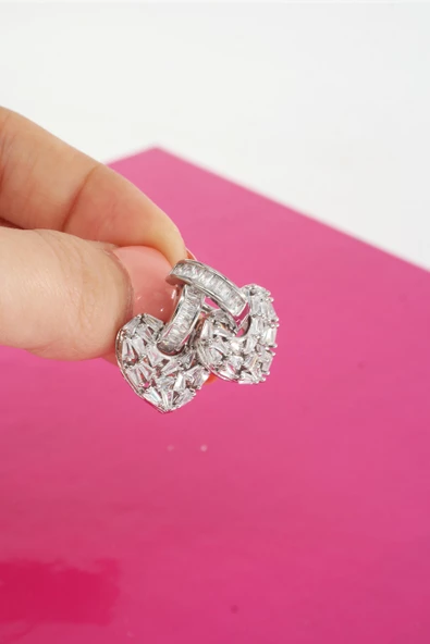 Kadın Vip Seri Baget Zirkon Taşlı Küpe Seti - Resim 4