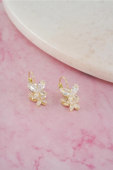 Kadın Vip Seri Baget Zirkon Taşlı  925 Ayar Gümüş Klipsli Küpe Seti - Resim 2