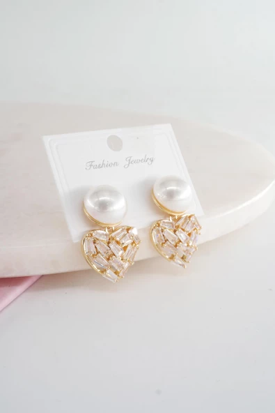 Kadın Vip Seri Baget Zirkon Taşlı Suni İncili Küpe - Resim 2