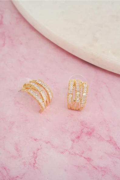 Kadın Vip Seri Baget Zirkon Taşlı  925 Ayar Gümüş Klipsli Küpe Seti - Resim 2