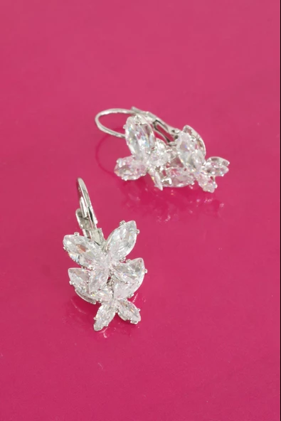 Kadın Vip Seri Baget Zirkon Taşlı  925 Ayar Gümüş Klipsli Küpe Seti - Resim 2