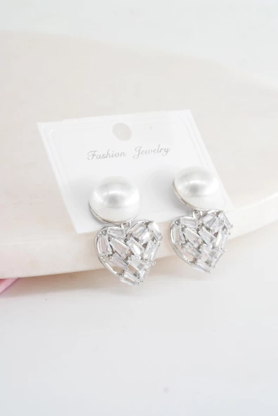 Kadın Vip Seri Baget Zirkon Taşlı Suni İncili Küpe - Resim 2