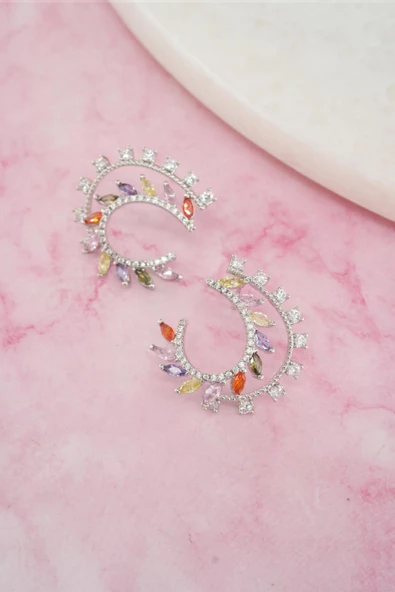 Kadın Vip Seri Baget Zirkon Taşlı Küpe Seti - Resim 3