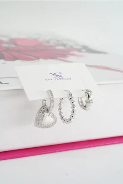 Kadın Vip Seri Baget Zirkon Taşlı 3'lü Küpe Seti - Resim 3