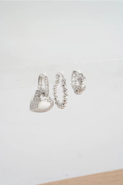 Kadın Vip Seri Baget Zirkon Taşlı 3'lü Küpe Seti - Resim 2