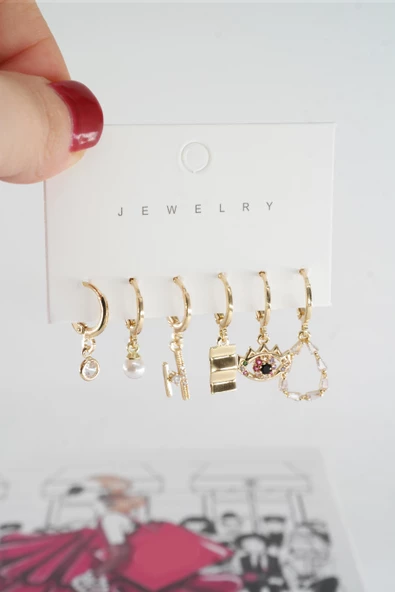 Kadın Vip Seri Baget Zirkon Taşlı 6'lı Küpe Seti ürün görseli