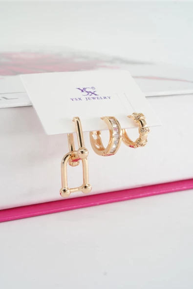 Kadın Vip Seri Baget Zirkon Taşlı 3'lü Küpe Seti ürün görseli