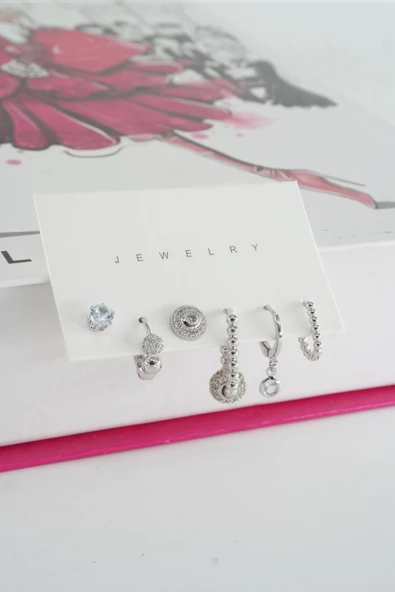 Kadın Vip Seri Baget Zirkon Taşlı 6'lı Küpe Seti ürün görseli