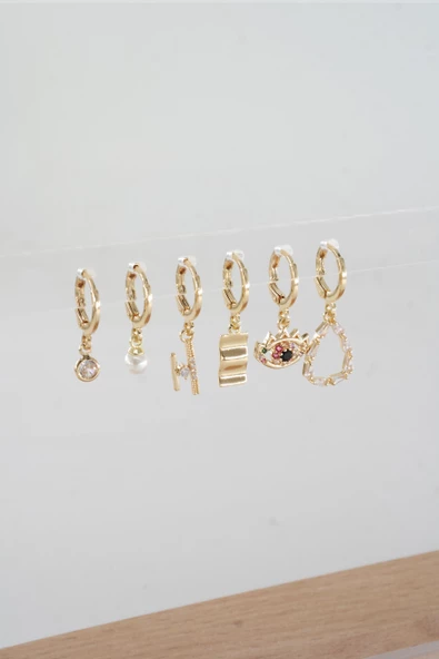 Kadın Vip Seri Baget Zirkon Taşlı 6'lı Küpe Seti - Resim 2