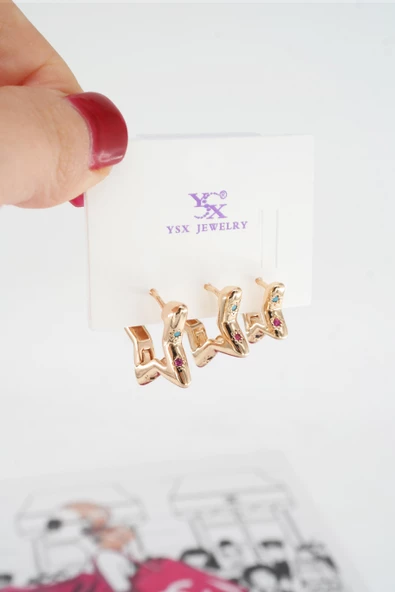 Kadın Vip Seri Baget Zirkon Taşlı 3'lü Küpe Seti ürün görseli