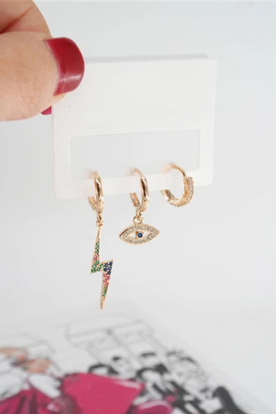 Kadın Vip Seri Baget Zirkon Taşlı 3'lü Küpe Seti ürün görseli