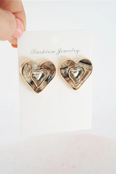 Kadın Vip Seri Sedefli Zirkon Taşlı Kalp Model Mineli Küpe Seti ürün görseli