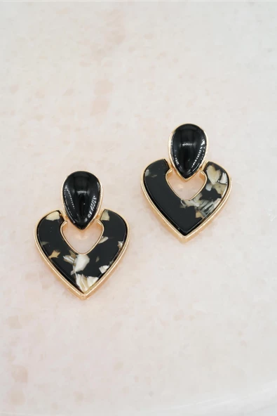 Kadın Vip Seri Sedefli Kalp Model Mineli Küpe Seti - Resim 2