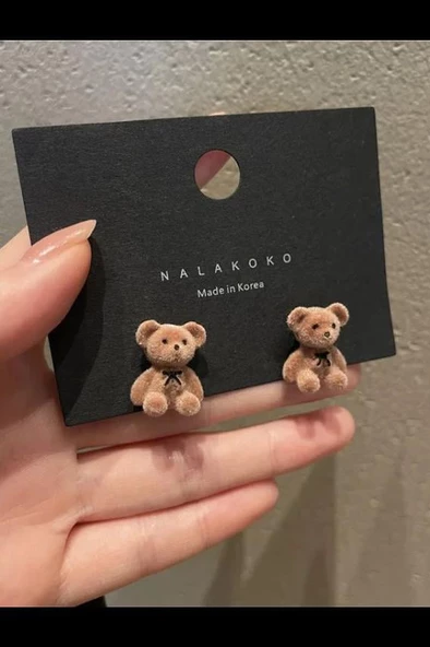 Kadın Vip Seri Minimal Ayıcık Model Özel Tasarım Marka Küpe Seti - Resim 3