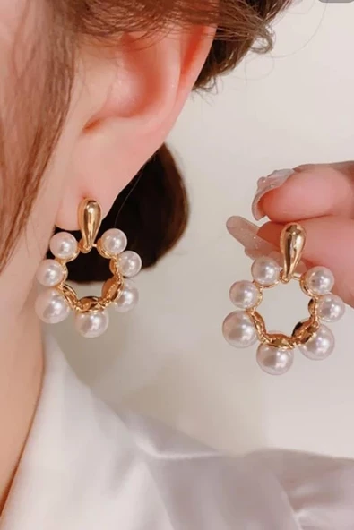 Kadın Vip Seri Suni İncili Özel Tasarım Marka Küpe Seti - Resim 2