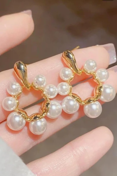 Kadın Vip Seri Suni İncili Özel Tasarım Marka Küpe Seti - Resim 3