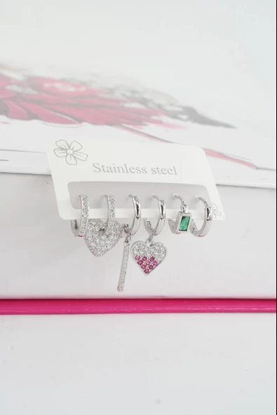 Kadın Vip Seri Özel Tasarım Baget Zirkon Taşlı 6'lı Küpe Seti