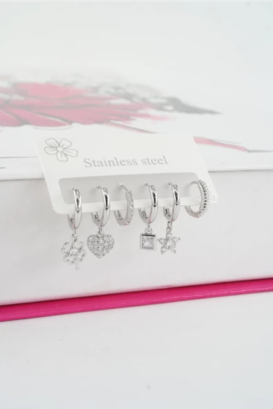 Kadın Vip Seri Özel Tasarım Baget Zirkon Taşlı 6'lı Küpe Seti ürün görseli