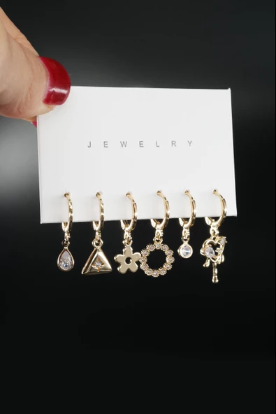 Kadın Vip Seri Özel Tasarım Baget Zirkon Taşlı 6'lı Küpe Seti ürün görseli