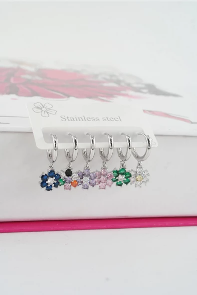 Kadın Vip Seri Özel Tasarım Baget Zirkon Taşlı 6'lı Küpe Seti