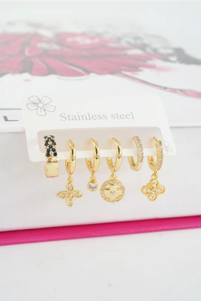 Kadın Vip Seri Özel Tasarım Baget Zirkon Taşlı 6'lı Küpe Seti ürün görseli